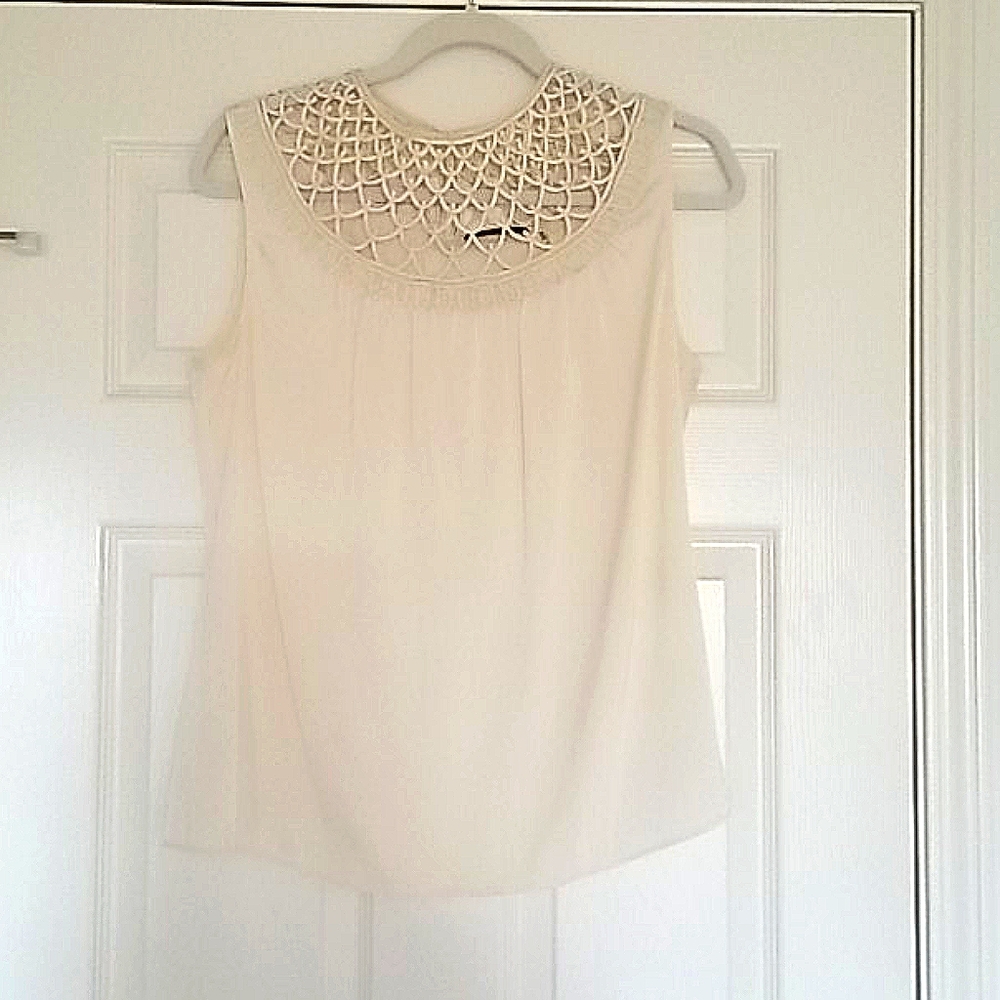 Cream silk blouse Scalloped neckline